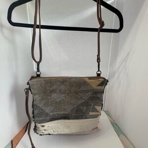 Myra Bag Tan and Cream Crossbody Bag with Minimalist Design